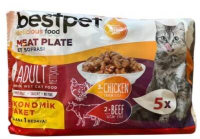 Bestpet Etli Çeşitler Ecopack Yetişkin Kedi Konservesi 4 Adet + 1 Adet Hediyeli - 1