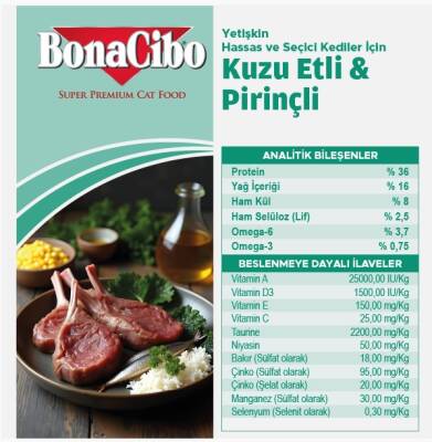 BonaCibo Adult Cat Lamb & Rice Kuzu Etli ve Pirinçli Yetişkin Kedi Maması 15 Kg - 4