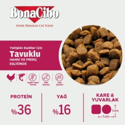 BonaCibo Adult Cat Tavuklu (Hamsi ve Pirinç eşliğinde) Yetişkin Kedi Maması 2 Kg - 3