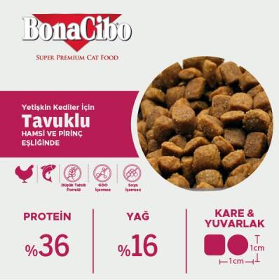 BonaCibo Adult Cat Tavuklu (Hamsi ve Pirinç eşliğinde) Yetişkin Kedi Maması 2 Kg - 3