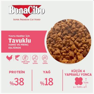 BonaCibo Kitten Tavuklu (Hamsi ve Pirinç eşliğinde) Yavru Kedi Maması 1.5 Kg - 3