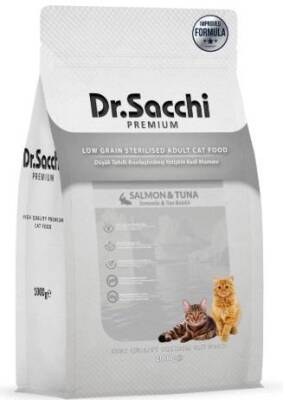 Dr. Sacchi Premium Düşük Tahıllı Kısırlaştırılmış Somonlu Ve Ton Balıklı Yetişkin Kedi Maması 1 kg - 1