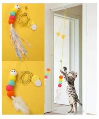 Elastik Tırtıl Kedi Oyuncağı Vantuzlu Lastikli Kedi Kelebek Yakalama Egzersiz Oyuncağı - 1