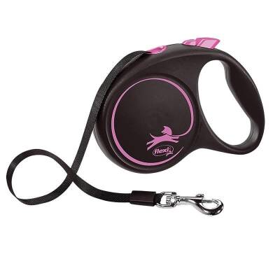 Flexi Black Design Pembe 5 mt Şerit Otomatik Tasma Medium - 1