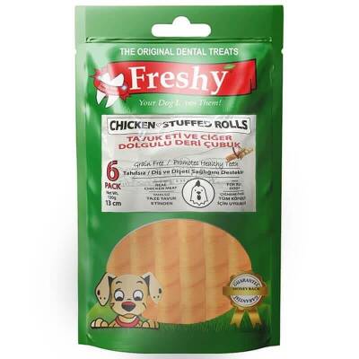 Freshy Tavuk Eti Ve Ciğer Dolgulu Deri Çubuk 13 Cm 6 lı - 1