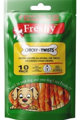 Freshy Tavuklu Twist Kurutulmuş Et Kaplı Çiğneme Burgu Çubuk 13 cm 10'lu 90 gr - 1