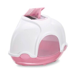Imac Ginger Kapalı Filtreli Köşe Kedi Tuvalet Kabı Pembe - Imac