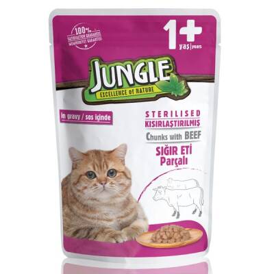 Jungle Pouch Sığır Eti Parçalı Kısırlaştırılmış Kedi Konservesi 100 Gr - 1