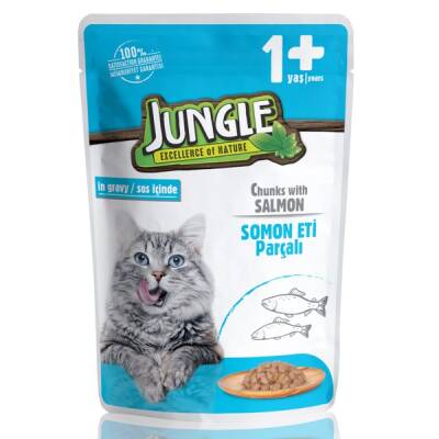 Jungle Pouch Somon Parçalı Yetişkin Kedi Konservesi 100 Gr - 1