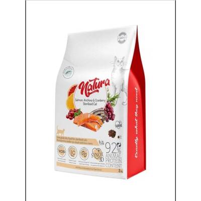 Natura Premium Somonlu Yaban Mersinli Düşük Tahıllı Kısırlaştırılmış Yetişkin Kedi Maması 2 kg - 1