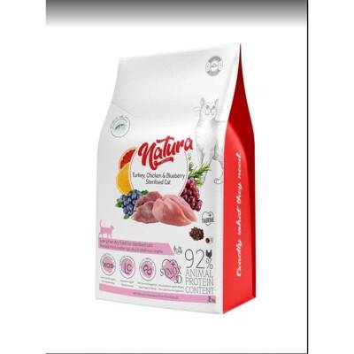 Natura Premium Tavuklu Hindili Yaban Mersinli Düşük Tahıllı Kısırlaştırılmış Yetişkin Kedi Maması 2 kg - 1