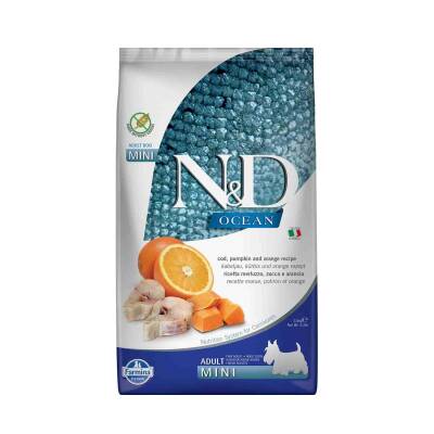 N&D Ocean Balkabaklı Morina Balıklı ve Portakallı Tahılsız Küçük Irk Yetişkin Köpek Maması 2,5 kg - 1