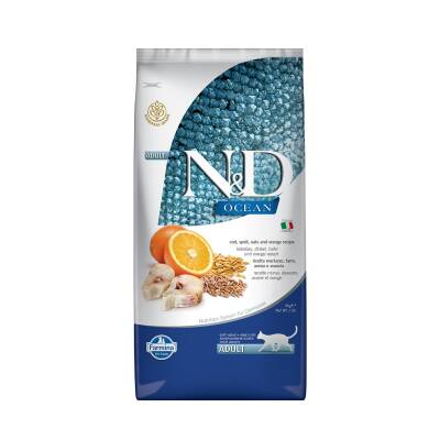 N&D Ocean Düşük Tahıllı Morina Balıklı Portakallı Yetişkin Kedi Maması 5 kg - 1