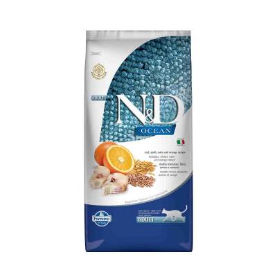 N&D Ocean Düşük Tahıllı Morina Balıklı ve Portakallı Yetişkin Kedi Maması 10 kg - 1