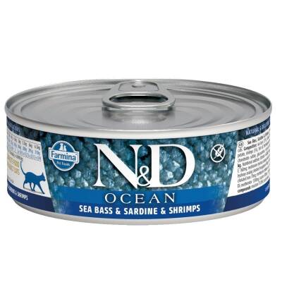 N&D Ocean Levrek ve Sardalyalı Karidesli Yetişkin Kedi Konservesi 80 gr - 1