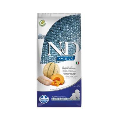 N&D Ocean Morina Balıklı Balkabaklı ve Kavunlu Yavru Köpek Maması 12 kg - 1