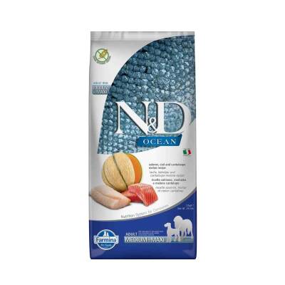 N&D Ocean Somon ve M.Balıklı Kavunlu Tahılsız Yetişkin Köpek Maması 12 kg - 1