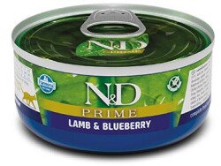 N&D Prime Tahılsız Kuzu Etli ve Yaban Mersinli Yetişkin Kedi Konservesi 70 gr - N&D