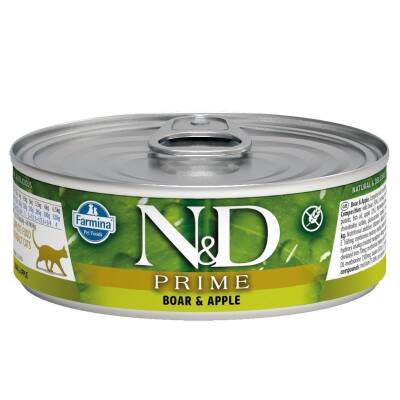 N&D Prime Tahılsız Yaban Domuzlu ve Elmalı Yetişkin Kedi Konservesi 80 gr - 1