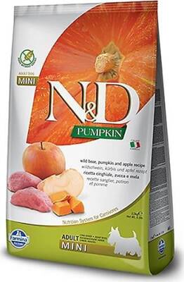 N&D Pumpkin Bal Kabaklı Yaban Domuz Etli ve Elmalı Tahılsız Küçük Irk Yetişkin Köpek Maması 7 Kg - 1