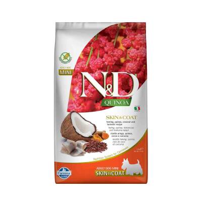 N&D Quinoa Skin Coat Tahılsız Tüy Bakımı Ringa Balıklı Mini Yetişkin Köpek Maması 2,5 kg - 1