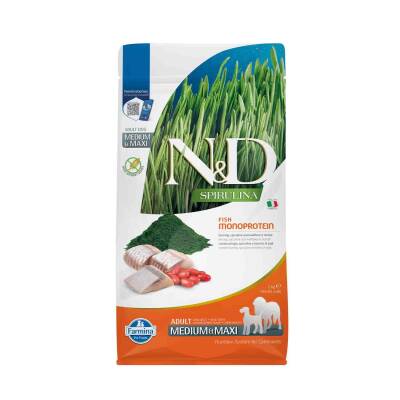 N&D Spirulina Takviyeli Tahılsız Ringa Balıklı Orta ve Büyük Irk Yetişkin Köpek Maması 2 kg - 1