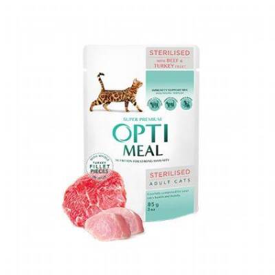 Optimeal Dana Etli ve Hindili Tahılsız Kısırlaştırılmış Yetişkin Kedi Yaş Maması 85 gr - 1
