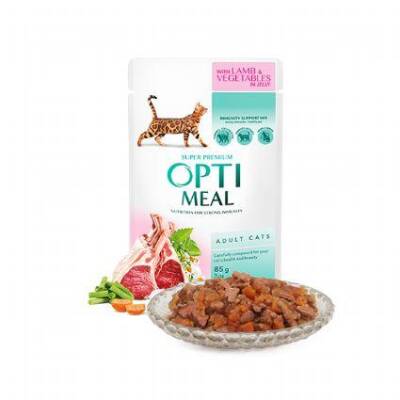 Optimeal Kuzu Etli Sebzeli Yetişkin Kedi Yaş Maması 85 gr - 1