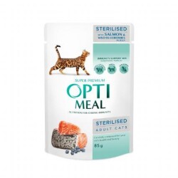 Optimeal Somonlu Yaban Mersinli Kısırlaştırılmış Yetişkin Kedi Yaş Maması 85 gr - Optimeal