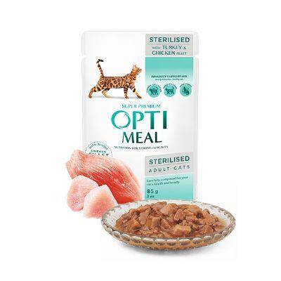 Optimeal Süper Premium Tavuk-Hindi Filetolu Sos İçerisinde Tahılsız Pouch Kısır Kedi Maması 85 gr - 1