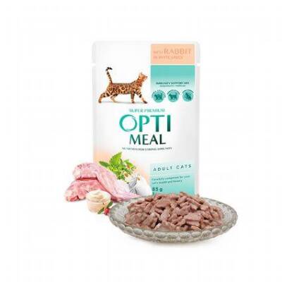 Optimeal Tavşanlı Beyaz Soslu Yetişkin Kedi Yaş Maması 85 gr - 1