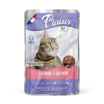 Plaisir Pouch Somonlu ve Morina Balıklı Yetişkin Kedi Konservesi 100 gr - 1