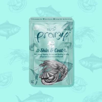 Pramy Skin Coat Kedilerde Tüy Gelişimi İçin Ton Karides Ve Deniz Taraklı Kedi Konserve Maması 70 gr - 1