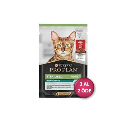 Pro Plan Pouch Sos İçinde Sığır Etli Kısırlaştırılmış Kedi Konservesi 85 gr 3 Al 2 Öde - 1