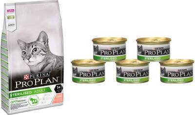 Pro Plan Sterilised Kısırlaştırılmış Kediler Için Somonlu Kedi Maması 3 kg + 5 Adet Konserve Hediyeli - 1