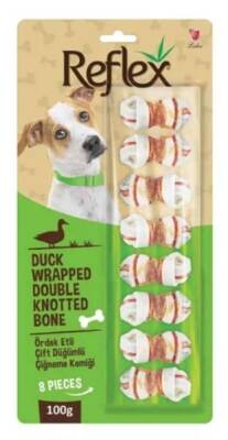Reflex Ördek Eti Sargılı Çift Düğümlü Köpek Çiğneme Kemiği 100 gr 8'li - 1