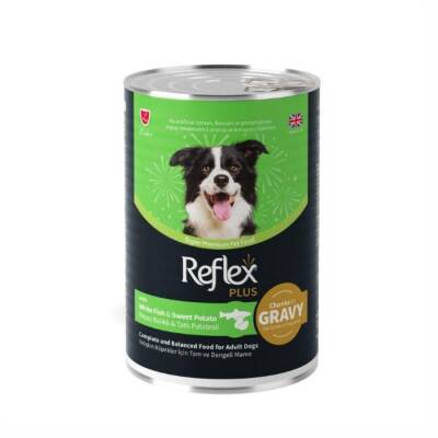 Reflex Plus Sos İçinde Beyaz Balıklı ve Tatlı Patatesli Yetişkin Köpek Konservesi 400 Gr - 1