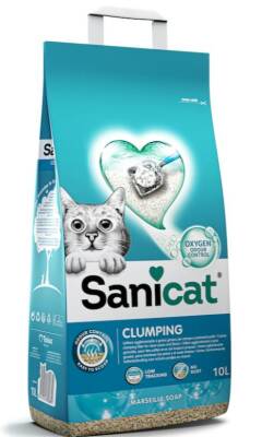 Sanicat Active Oksijen İçerikli Marsilya Sabun Kokulu İnce Taneli Kedi Kumu 10 lt - 1