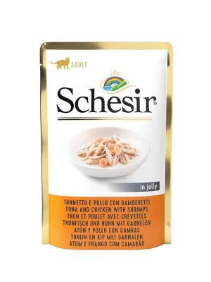 Schesir Pouch Tavuklı ve Karidesli Jöleli Kedi Yaş Maması 85 gr - 1