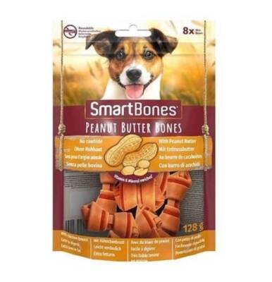 SmartBones Tavuklu Fıstık Ezmeli Mini Düğüm Kemik Köpek Ödülü 8'li 128 gr - 1