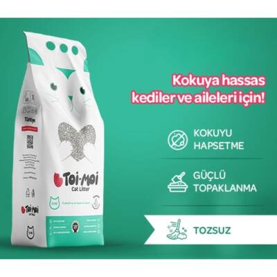 Toi Moi Kokusuz İnce Taneli Topaklanan Bentonit Kedi Kumu 10 lt - 2