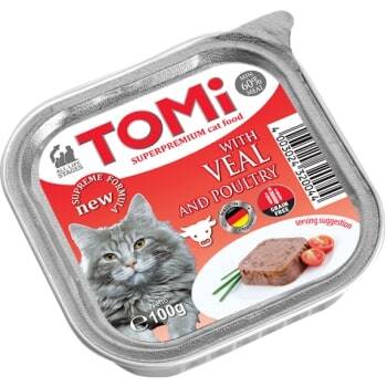 Tomi Kedi Dana Etli ve Kümes Hayvanlı Alüminyum Yaş Mama 100 gr (Pate) - 1
