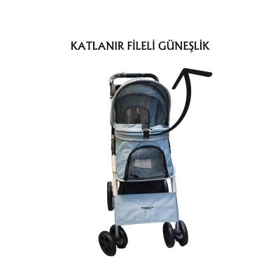 Tommy Evcil Hayvan Arabası 65x45x95cm Gri Max 15kg - 2