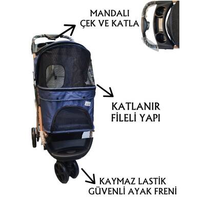 Tommy Evcil Hayvan Arabası 65x45x95cm Lacivert Max 15kg - 1