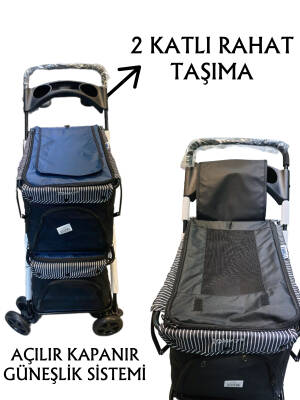 Tommy İki Katlı Evcil Hayvan Arabası 85 X 51 X 100cm Lacivert Max 10 kg + 10 kg - 2