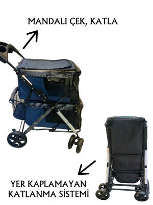 Tommy İki Katlı Evcil Hayvan Arabası 85 X 51 X 100cm Lacivert Max 10 kg + 10 kg - 3