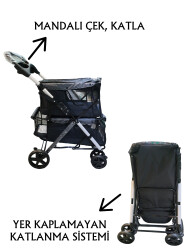 Tommy İki Katlı Evcil Hayvan Arabası 85 X 51 X 100 cm Siyah Max 10 kg + 10 kg - 3