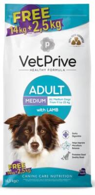 Vet Prive Orta ve İri Irk Yetişkin Köpek Maması Kuzu Etli Bonus Paket 14 kg + 2,5 kg - 1