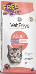 Vet Prive Sterilised Somonlu Kısırlaştırılmış Kedi Maması 10 kg + 2 kg - Vet Prive