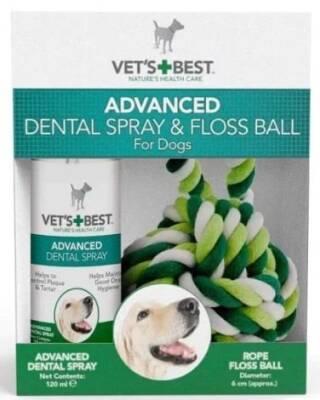 VET'S BEST Köpek Ağız ve Diş Bakım Spreyi 120 ml ve Diş Temizleyici Halat Top 16 cm (2'li Set) - 1